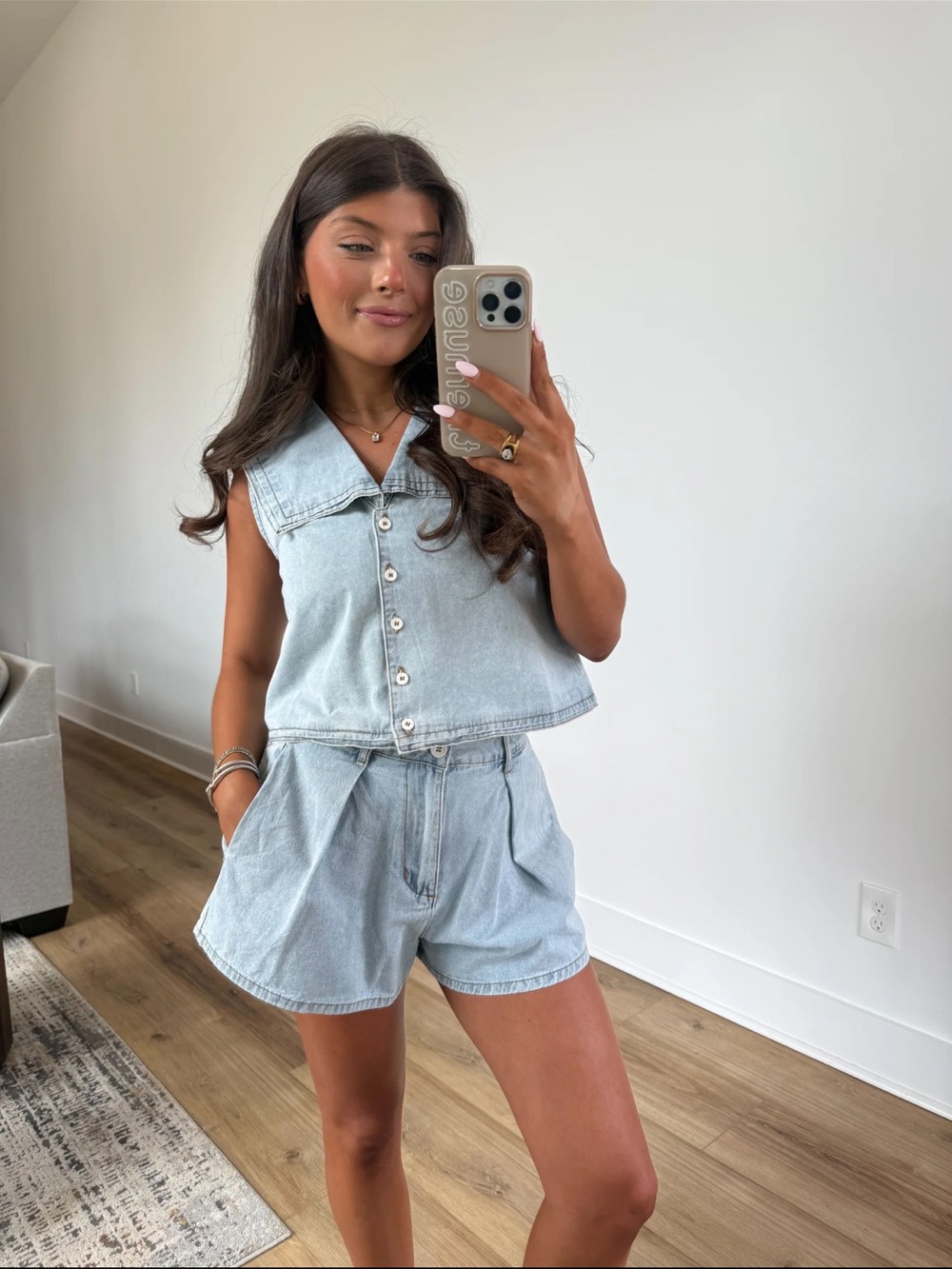 Light Wash Denim Sleeveless Button-Front Top - Women